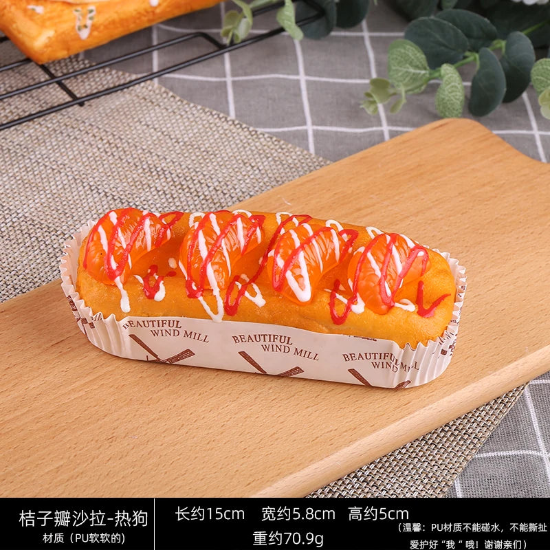 Fake Bread Hot Dog Sandwich Model Food Fake Orange Bread Toy Bakery Window Display Ornaments Simulation Home Decor Decoration