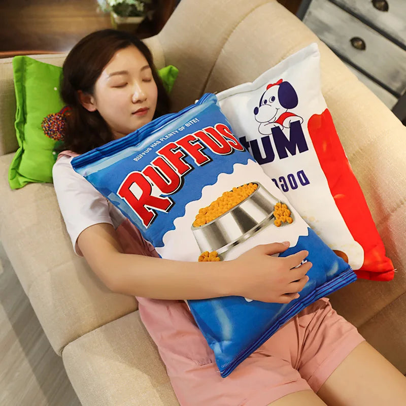 Creative Lifelike Snacks Plush Pillow Simulation Cat Dog Food Potato Chips Cookie Lifelike Food Snack Cushion Plushie Props Gift