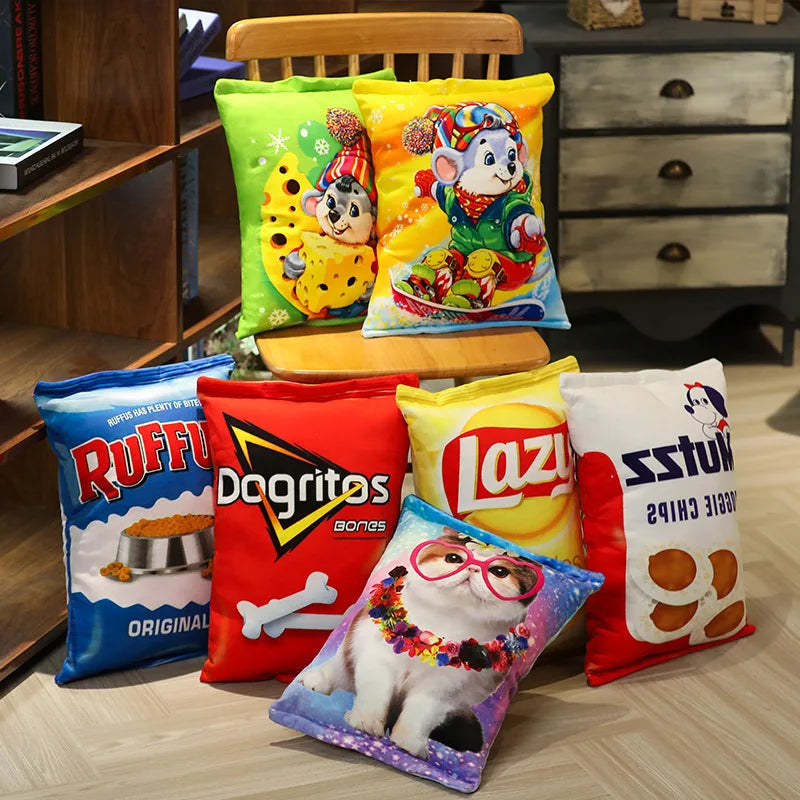 Creative Lifelike Snacks Plush Pillow Simulation Cat Dog Food Potato Chips Cookie Lifelike Food Snack Cushion Plushie Props Gift
