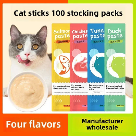 "Pack of 50 Cat Treat Sticks – Wet Food Snacks for Hydration and Nutrition"